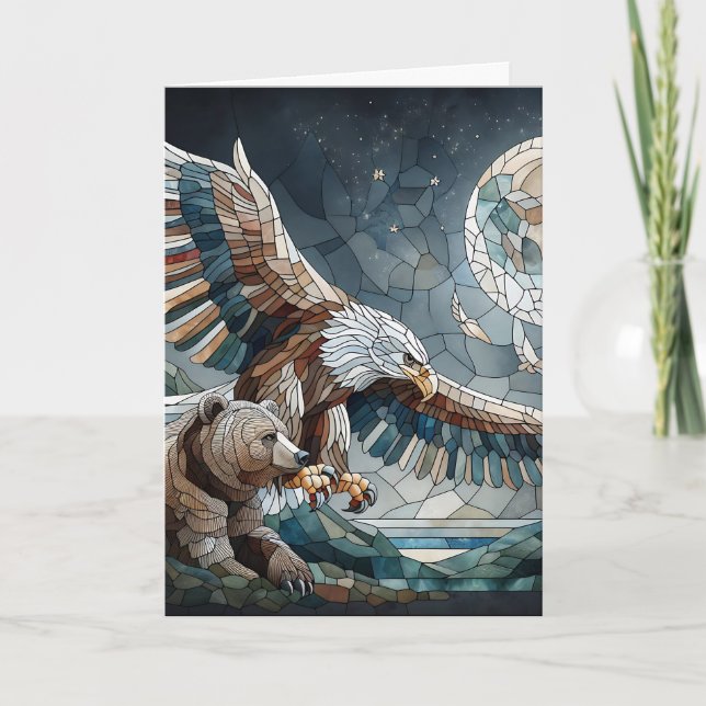 Brown Bear and an Eagle Full Moon | Happy Birthday Card (Front)