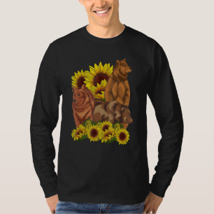 Brown Bear Animal Hippie Sunflower Forest Animal T-Shirt