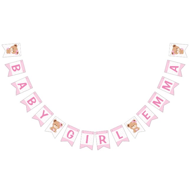 Brown Bear Baby Shower Bunting Flag (Pink) (All)