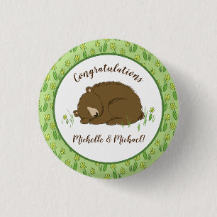 Brown Bear Baby Shower Woodland Animals 1 Inch Round Button