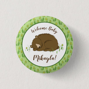 Brown Bear Baby Shower Woodland Animals 1 Inch Round Button
