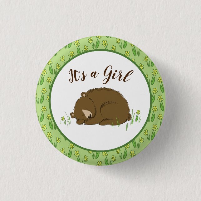 Brown Bear Baby Shower Woodland Animals 1 Inch Round Button (Front)