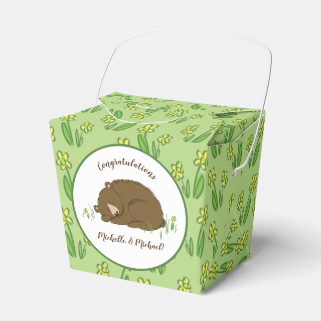 Brown Bear Baby Shower Woodland Animals Favor Box (Front Side)