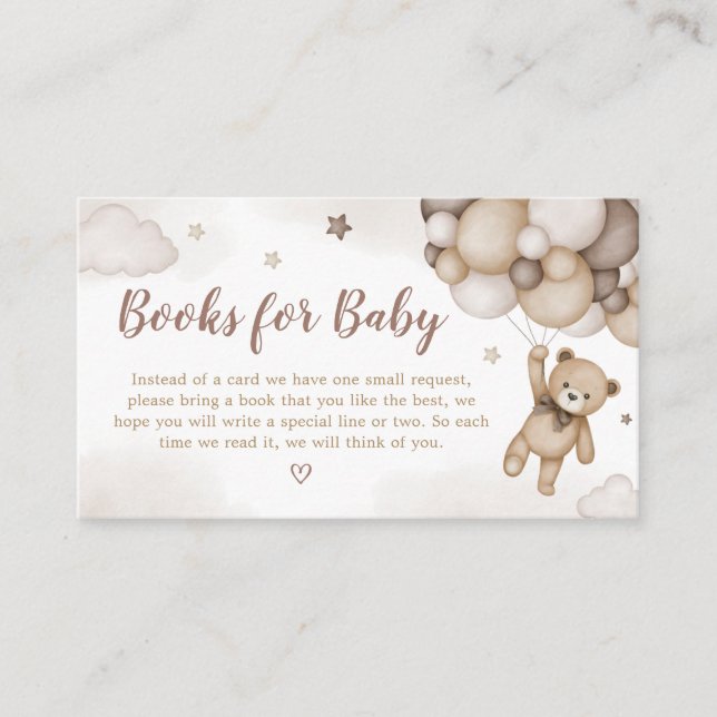 Brown Bear Balloon Baby Shower Books for Baby Enclosure Card (Front)