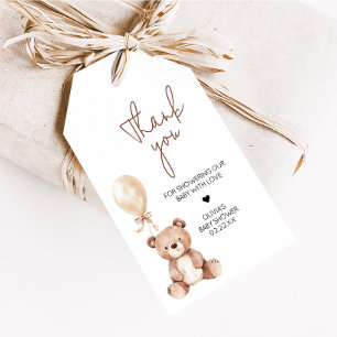 Brown Bear Balloon Baby Shower Favour Tags