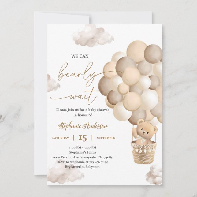 Brown Bear Balloon Baby Shower Invitation (Front)