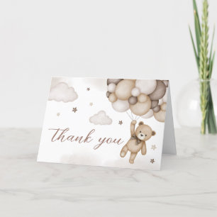 Brown Bear Balloon Baby Shower Thank You Card