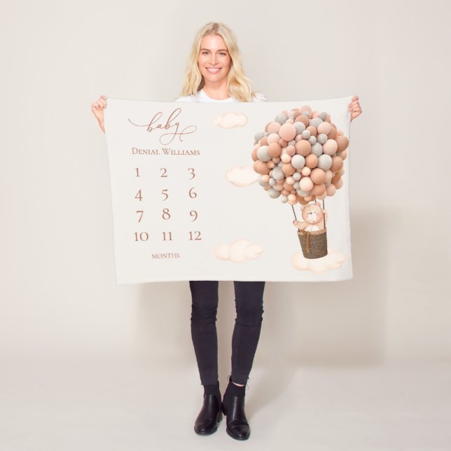 Brown Bear Balloons Baby Blanke Fleece Blanket (In Situ)