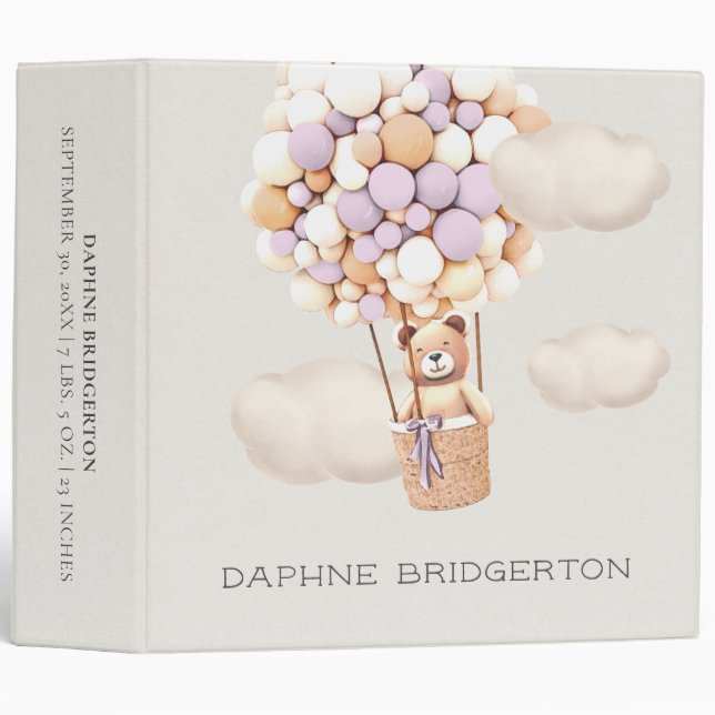 Brown Bear Balloons Baby Photo Album 3 Ring Binder (Front/Spine)