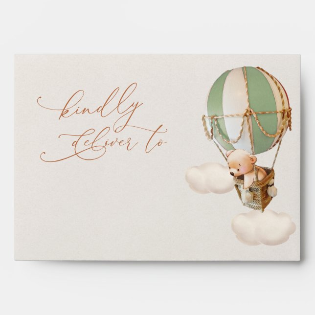 Brown Bear Balloons Baby Shower Envelope (Front)