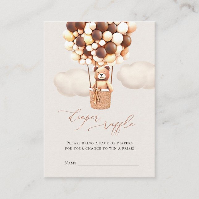 Brown Bear Balloons Diaper Raffle Tickets Enclosur Enclosure Card (Front)