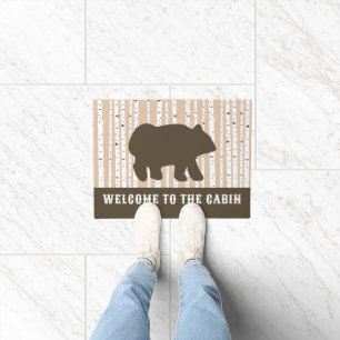 Brown Bear Birch Trees Rustic Lodge Cabin Doormat