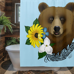 Brown Bear Blue Flowers Feather Wildlife