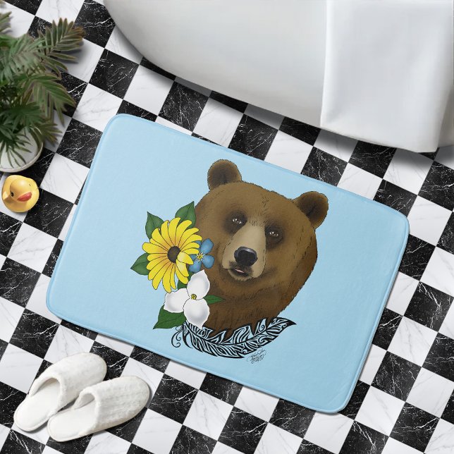 Brown Bear Blue Flowers Feather Wildlife  Bath Mat (Creator Uploaded)