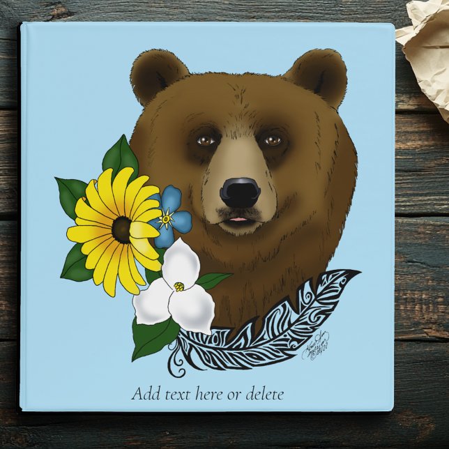 Brown Bear Blue Flowers Feather Wildlife  Binder (Creator Uploaded)