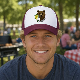 Brown Bear Blue Flowers Feather Wildlife Trucker Hat