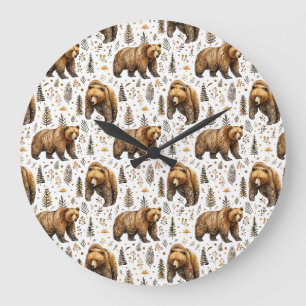 Brown Bear Cabin Decor Woodland   Large Clock