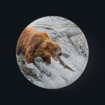 Brown Bear Catches Red Salmon 2 Inch Round Button<br><div class="desc">Brown bears fish for red salmon at the falls of the Brooks River,  Katmai National Park,  southwest,  Alaska.</div>