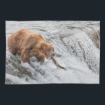 Brown Bear Catches Red Salmon Kitchen Towel<br><div class="desc">Brown bears fish for red salmon at the falls of the Brooks River,  Katmai National Park,  southwest,  Alaska.</div>