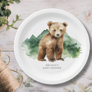 Brown Bear Cub Baby Shower Paper Plate