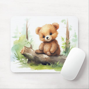 Brown Bear Cub On Log Mouse Pad