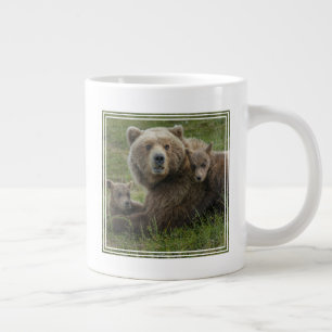 Brown Bear Cubs Cuddling with their Mother Large Coffee Mug