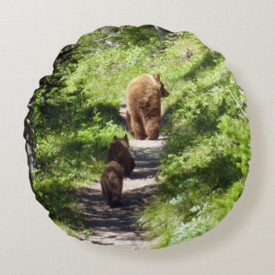 Brown Bear Family Round Pillow