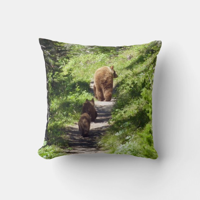 Brown Bear Family Throw Pillow (Front)