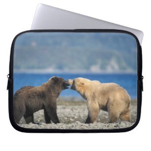 Brown bear, grizzly bear, play on the beach, laptop sleeve