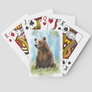 Brown bear, grizzly bear playing cards- watercolor cards