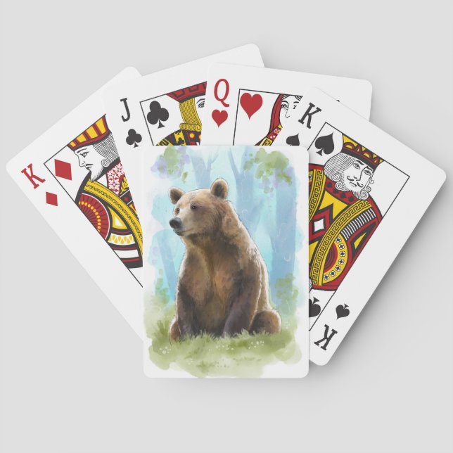 Brown bear, grizzly bear playing cards- watercolor cards (Back)