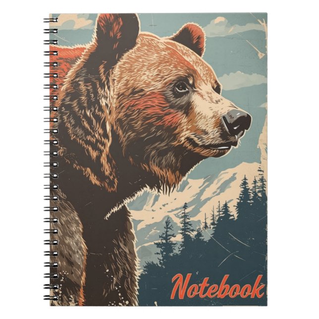 Brown Bear Grizzly Vintage Notebook (Front)