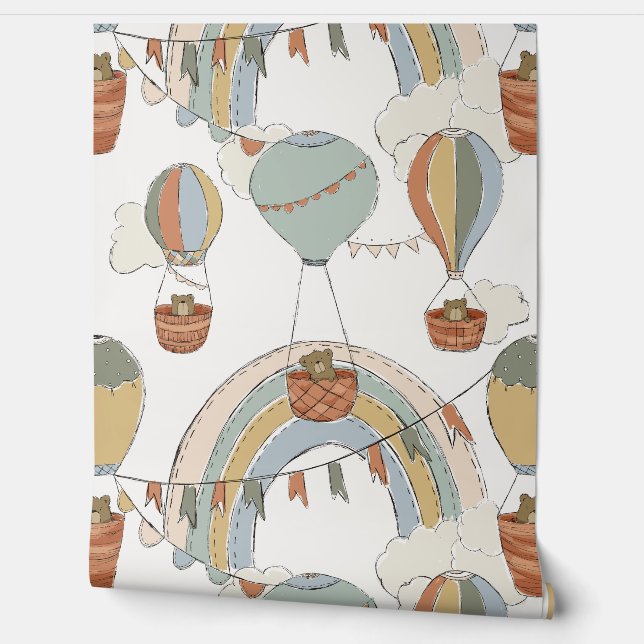 Brown Bear Hot Air Balloon Ride (Retro) Wallpaper (Unrolling)
