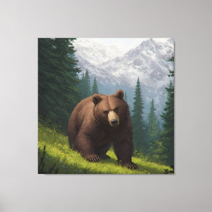 Brown Bear in a Mountain Meadow Canvas Print