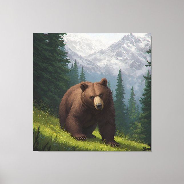 Brown Bear in a Mountain Meadow Canvas Print (Front)