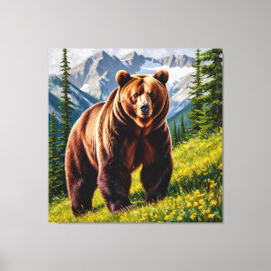 Brown Bear in a Mountain Meadow Canvas Print
