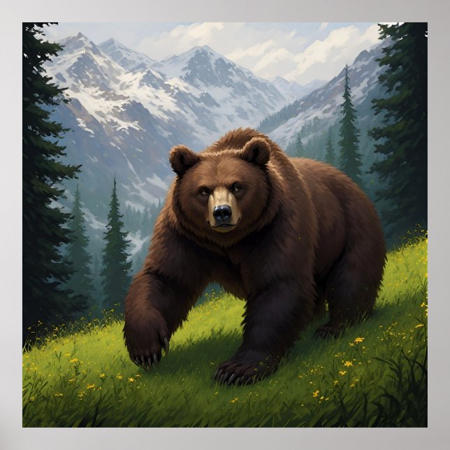 Brown Bear in a Mountain Meadow Poster (Front)