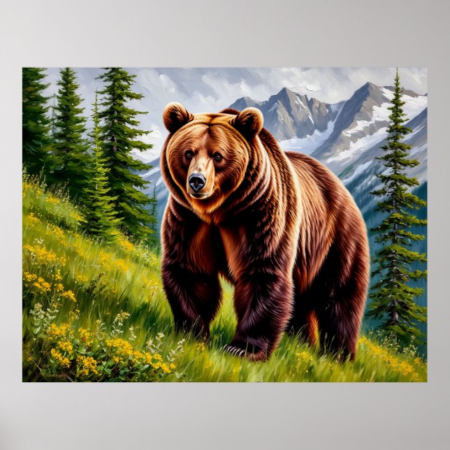 Brown Bear in a Mountain Meadow Poster (Front)