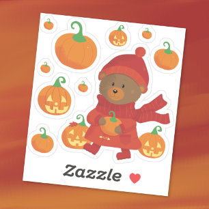 Brown Bear in Pumpkin Patch Stickers