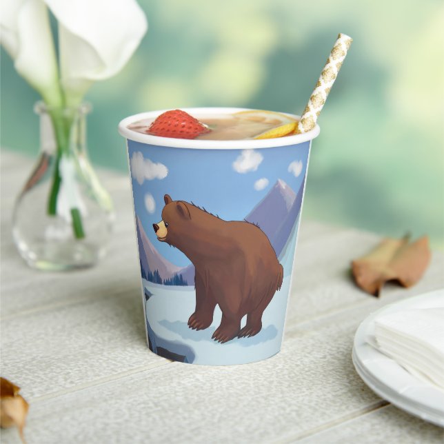 Brown bear in the mountains paper cups (Insitu)