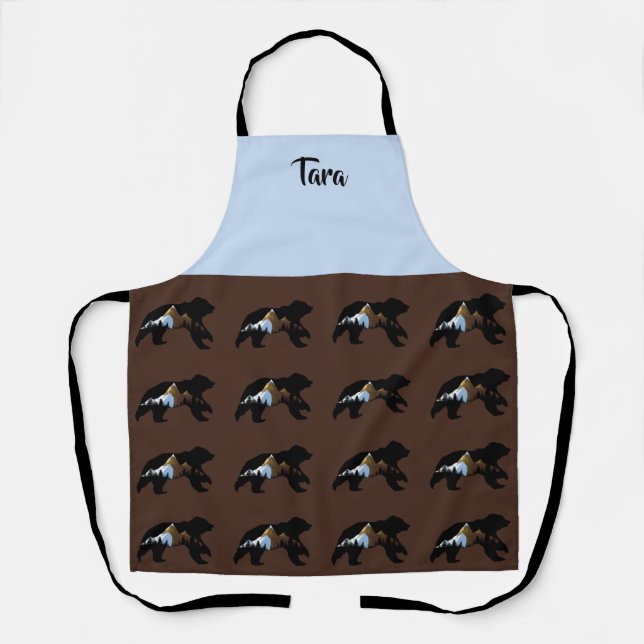 Brown Bear Lover's "Bears with Mountains" Apron (Front)