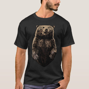 Brown bear motif print animal with kodiak bear bea T-Shirt