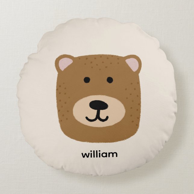 Brown Bear name Round Pillow (Front)