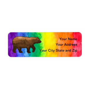 Brown Bear on Rainbow Wash Mailing Label