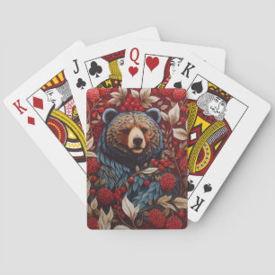 Brown Bear Red Berries William Morris Inspired Playing Cards