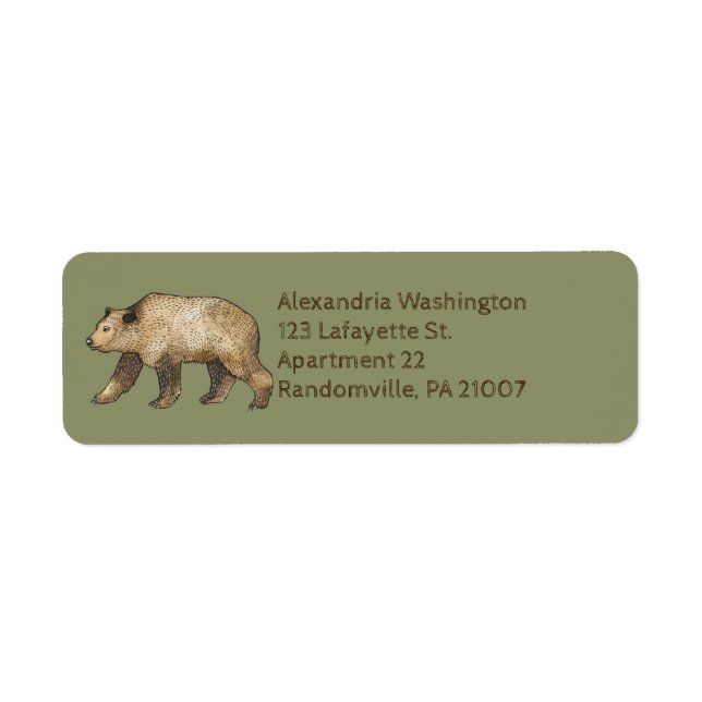 Brown Bear Sage Green Return Address Labels (Front)
