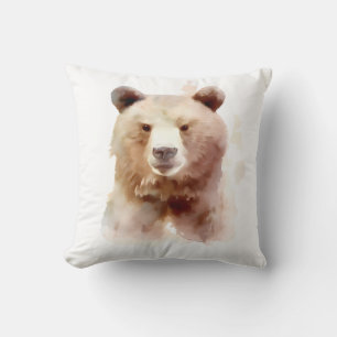 Brown Bear Watercolor Graphic Throw Pillow