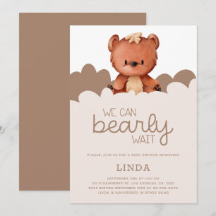 Brown Bear We Can Bearly Wait Baby Shower Invitation