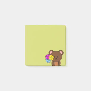 Brown Bear With A Bunch Of Flowers Post-it Notes
