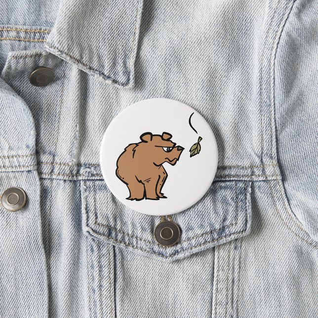 Brown Bear with Falling Autumn Leaf Cute Wildlife  3 Inch Round Button (Creator Uploaded)